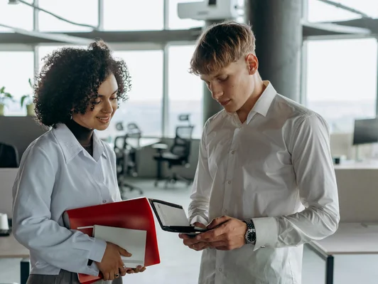 men and women talking